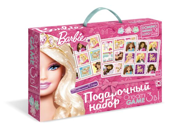 Barbie.Подарочный наб.3в1.Лото.Мемо.Домино+3мини-пазла.коробка с ручкой.00265 Barbie.Подарочный наб.3в1.Лото.Мемо.Домино+3мини-пазла.коробка с ручкой.00265
