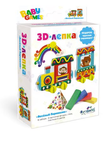 

Для Малышей. Набор 3D-лепка Веселый паровозик, 2 фигурки, пластилин 6цв, стека арт 03259