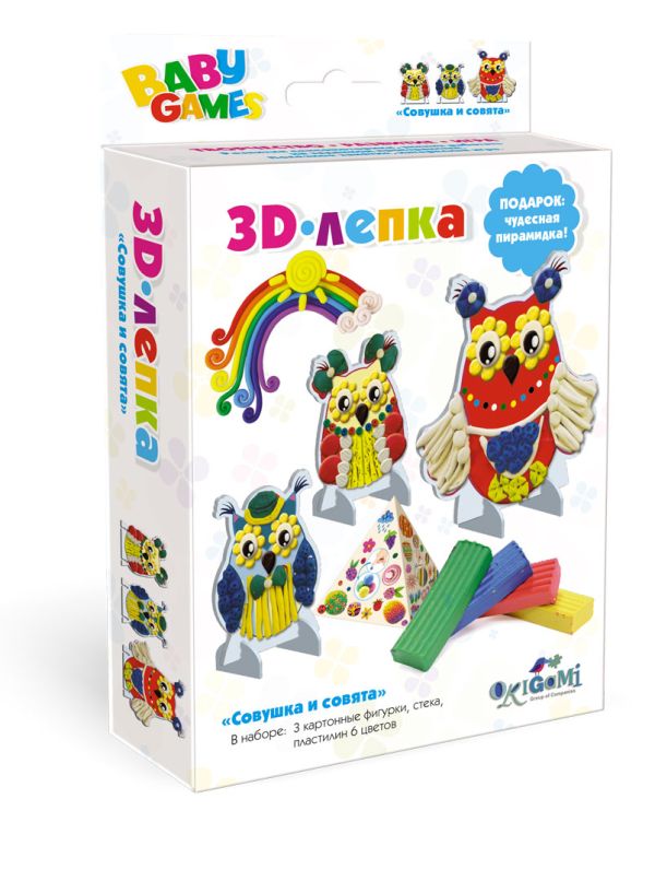 Для Малышей. Набор 3D-лепка Совушка и совята, 2 фигурки, пластилин 6цв, стека арт 03258 Для Малышей. Набор 3D-лепка Совушка и совята, 2 фигурки, пластилин 6цв, стека арт 03258