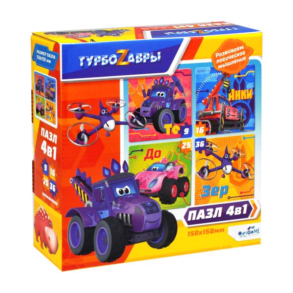 

Пазл 9, 16, 25, 36 эл. Набор 4 в 1. Турбозавры №1