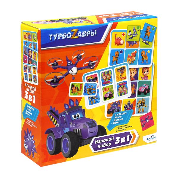 

Турбозавры. Игровой набор 3в1 (лото, домино, мемо). Арт.06475