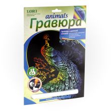 Гравюра с цветной основ "Грациозный павлин"