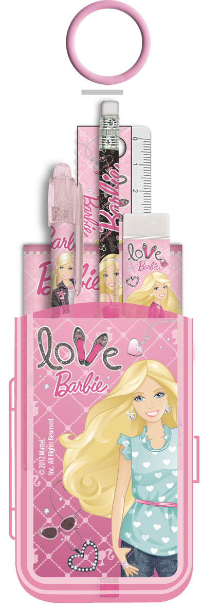Набор канцелярский Barbie в ПП пакете с кольцом: карандаш ч/г с ластиком, пенал пластиковый, линейка Набор канцелярский Barbie в ПП пакете с кольцом: карандаш ч/г с ластиком, пенал пластиковый, линейка