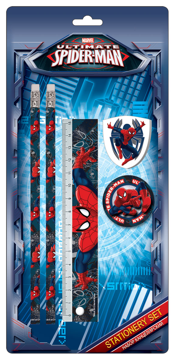 Набор канцелярский Spiderman в блистере:карандаши ч/г 2 шт,линейка,ластик,точил Набор канцелярский Spiderman в блистере:карандаши ч/г 2 шт,линейка,ластик,точил
