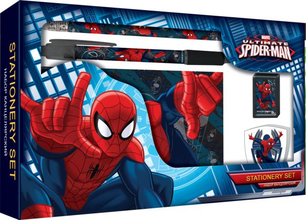 Набор канцелярский Spiderman в подарочной коробке с вырубкой: ноутбук 7БЦ,ручка автомат Набор канцелярский Spiderman в подарочной коробке с вырубкой: ноутбук 7БЦ,ручка автомат