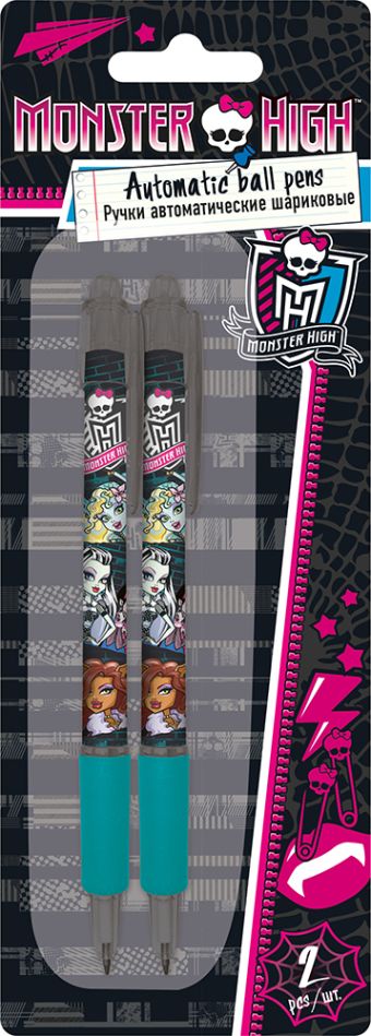 Ручки автоматические шариковые, цвет пасты синий, 2 шт. Monster High Ручки автоматические шариковые, цвет пасты синий, 2 шт. Monster High