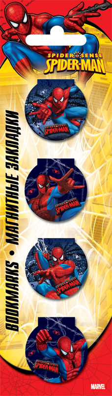 Закладки магнитные 4 шт в пакете с подвесом, 5,7 х 20 см Spider-man Закладки магнитные 4 шт в пакете с подвесом, 5,7 х 20 см Spider-man