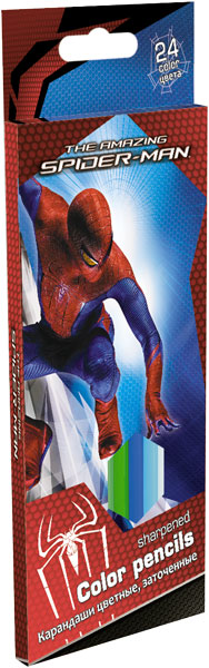 Карандаши, 24 цв. Коробка раздвижная, европодвес Spider-man Карандаши, 24 цв. Коробка раздвижная, европодвес Spider-man