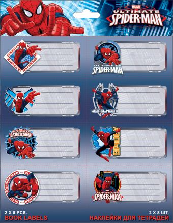 Наклейки для тетрадей Spiderman 77 x 39 мм 2 листа по 8 шт Наклейки для тетрадей Spiderman 77 x 39 мм 2 листа по 8 шт