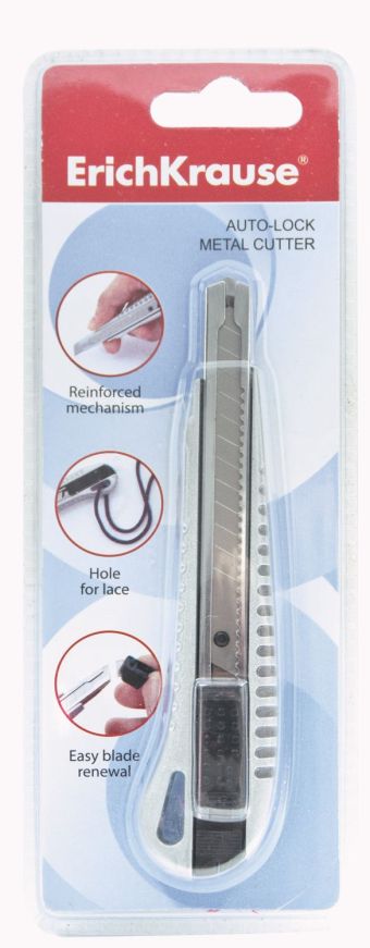 Нож канцелярский металл. auto-lock (9 мм) дв. блистер (Металлик) Нож канцелярский металл. auto-lock (9 мм) дв. блистер (Металлик)