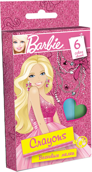 Восковые мелки, 6 цветов, Упаковка - картонная коробка Barbie Восковые мелки, 6 цветов, Упаковка - картонная коробка Barbie