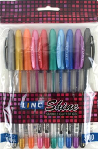 Набор гел.ручек LINC SHINE 1 мм 10 цв./ уп. черн. с блестками Набор гел.ручек LINC SHINE 1 мм 10 цв./ уп. черн. с блестками