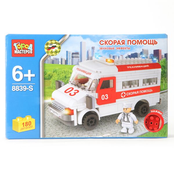 Конструктор Пласт. "Город Мастеров" Скорая Помощь Со Звук., 180 Дет. В Русс. Кор. В Кор.36Шт Конструктор Пласт. "Город Мастеров" Скорая Помощь Со Звук., 180 Дет. В Русс. Кор. В Кор.36Шт