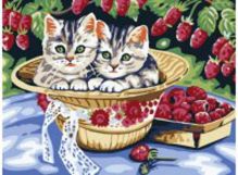Живопись на холсте. Размер 30*40 см.. Котята в саду (013-CE )