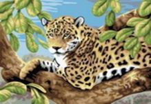 Живопись на холсте. Размер 30*40 см.. Леопард в лесу (240-CE )