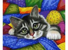Живопись на холсте.Размер 40*50 см.. Котик в лоскутках (002-AB )