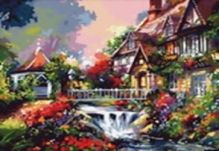 Живопись на холсте.Размер 40*50 см.. Дом с водопадом (009-CG )