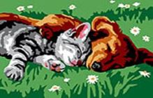 Живопись на холсте 30*40 см. Котенок и щенок (210-CE)