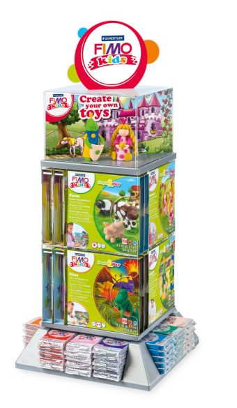 FIMO Kids настольный дисплей. Содержит 12 цветов по 8 блоков 8030 каждого, 24 набора form&play -8 видов по 3 шт. каждого FIMO Kids настольный дисплей. Содержит 12 цветов по 8 блоков 8030 каждого, 24 набора form&play -8 видов по 3 шт. каждого