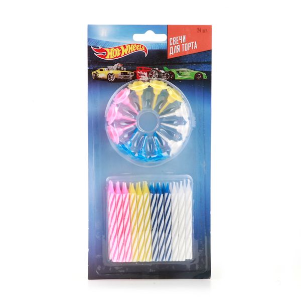 НАБОР ИЗ 24-Х СВЕЧЕЙ ДЛЯ ТОРТА "ВЕСЕЛЫЙ ПРАЗДНИК" HOT WHEELS + 12 ПОДСТАВОК в кор.6*24наб НАБОР ИЗ 24-Х СВЕЧЕЙ ДЛЯ ТОРТА "ВЕСЕЛЫЙ ПРАЗДНИК" HOT WHEELS + 12 ПОДСТАВОК в кор.6*24наб