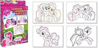 Раскраска (с объемным контуром). 4 листа, цветные карандаши (в подарок)., My Little Pony Раскраска (с объемным контуром). 4 листа, цветные карандаши (в подарок)., My Little Pony