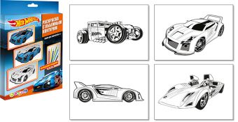 Раскраска (с объемным контуром). 4 листа, цветные карандаши (в подарок)., Hot Wheels Раскраска (с объемным контуром). 4 листа, цветные карандаши (в подарок)., Hot Wheels