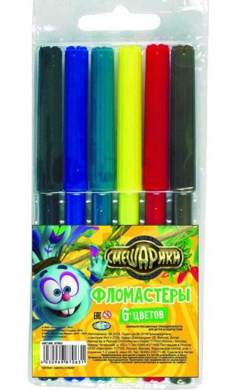 Фломастеры "СМЕШАРИКИ - КРОШ", 6 цветов, в ПВХ упаковке Фломастеры "СМЕШАРИКИ - КРОШ", 6 цветов, в ПВХ упаковке