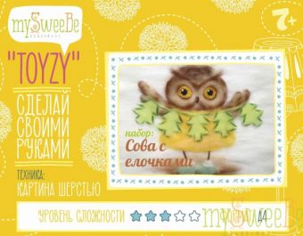 Набор TOYZY "Сова с елочками" - картина из шерсти, формат А4 Набор TOYZY "Сова с елочками" - картина из шерсти, формат А4