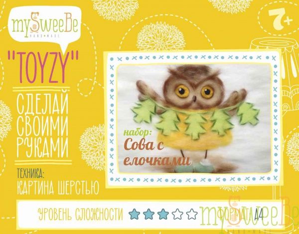 Набор TOYZY "Сова с елочками" - картина из шерсти, формат А4 Набор TOYZY "Сова с елочками" - картина из шерсти, формат А4