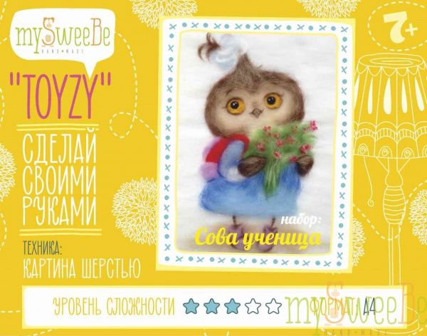 

Набор TOYZY "Сова ученица" - картина из шерсти, формат А4