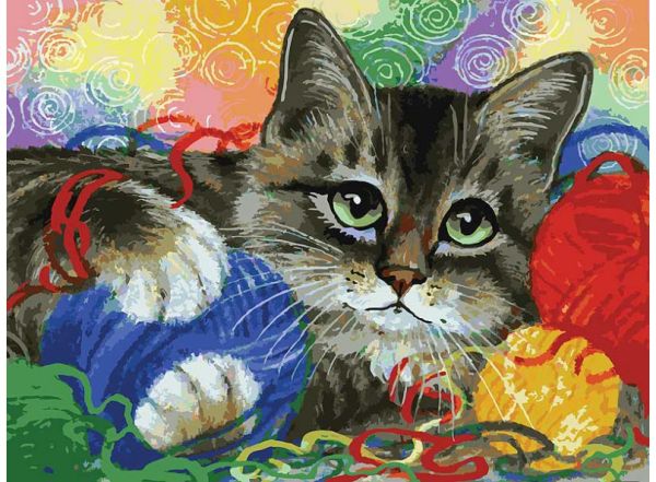 Наборы для живописи на картоне 30*40 см. Котик с клубочками (3005-CS) Наборы для живописи на картоне 30*40 см. Котик с клубочками (3005-CS)