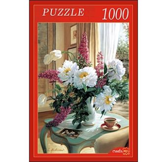 ПАЗЛЫ 1000 элементов. АЛ1000-7021 ЦВЕТЫ НА КОФЕЙНОМ СТОЛИКЕ ПАЗЛЫ 1000 элементов. АЛ1000-7021 ЦВЕТЫ НА КОФЕЙНОМ СТОЛИКЕ