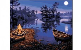 Холст с красками 40х50 см по номерам. КОСТЁР У НОЧНОГО ОЗЕРА (Арт. Q872) Холст с красками 40х50 см по номерам. КОСТЁР У НОЧНОГО ОЗЕРА (Арт. Q872)