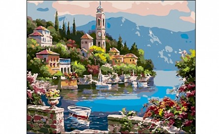 Холст с красками 40х50 см по номерам. ГОРОД У ВОДЫ (Арт. Q1352) Холст с красками 40х50 см по номерам. ГОРОД У ВОДЫ (Арт. Q1352)