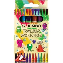 Мелки восковые Jumbo 12 цв., треугольные, в картонной упаковке с европодвесом