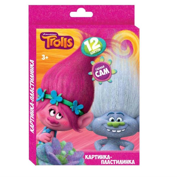 Пластилин 12 цветов "Тролли", картинка "Тролли", 240 гр, стек пластиковый, картонная упаковка с европодвесом Пластилин 12 цветов "Тролли", картинка "Тролли", 240 гр, стек пластиковый, картонная упаковка с европодвесом