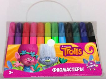 Фломастеры "Тролли", 12 цветов, в сумочке, на водной основе. Фломастеры "Тролли", 12 цветов, в сумочке, на водной основе.