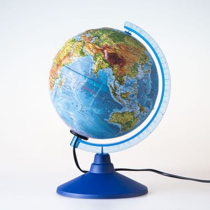 Глобус Земли физический рельефный с подсветкой. Диаметр 250мм - фото 1