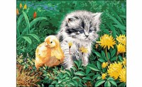 Холст с красками 40х50 см по номерам. КОТЁНОК И ЦЫПЛЁНОК (Арт. Q1705) Холст с красками 40х50 см по номерам. КОТЁНОК И ЦЫПЛЁНОК (Арт. Q1705)