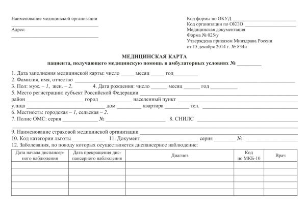 Медицинская карта пациента, получающего медицинскую помощь в амбулаторных условиях Медицинская карта пациента, получающего медицинскую помощь в амбулаторных условиях