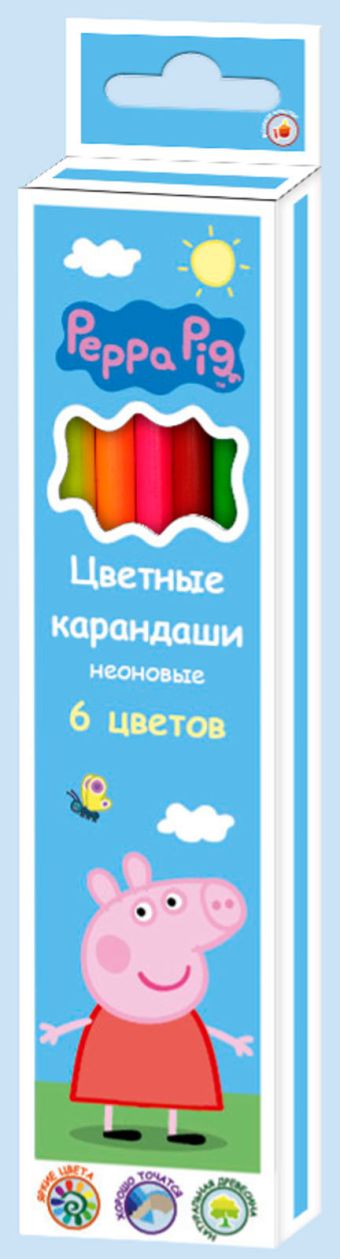 Цв. карандаши 6 цветов неон тм "Peppa Pig" Цв. карандаши 6 цветов неон тм "Peppa Pig"