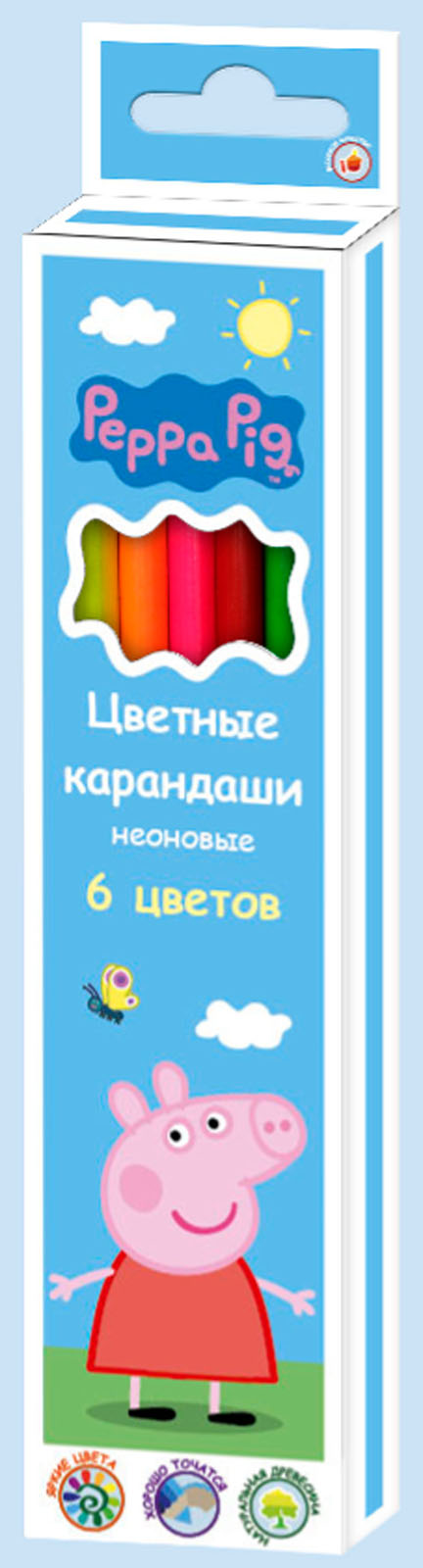 Цв. карандаши 6 цветов неон тм "Peppa Pig" Цв. карандаши 6 цветов неон тм "Peppa Pig"