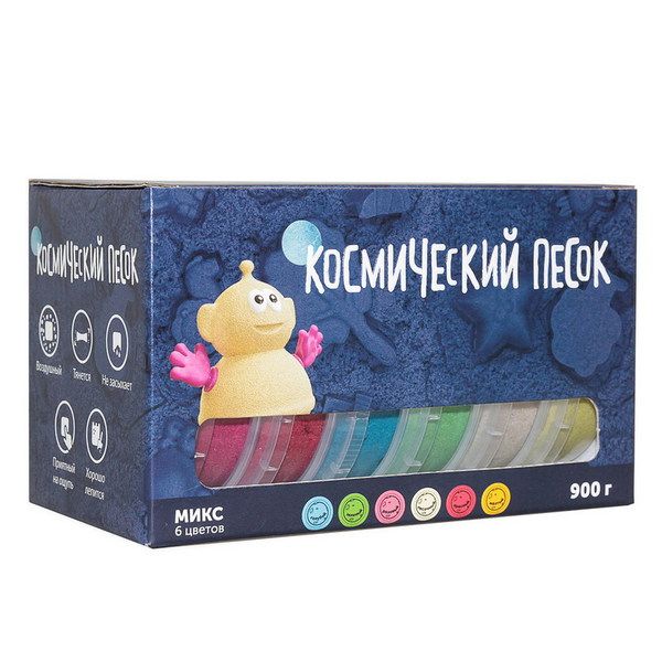

МИКС 6 по 150г, ТМ "Космический песок", песочный, красный, голубой, желтый, зеленый, розовый, 0,9