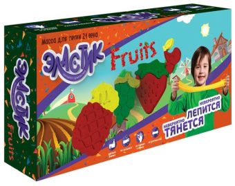 

Тянущийся пластилин ТМ "Эластик "Fruit", желтый, зеленый, красный, формочки, книжка, 360 гр.