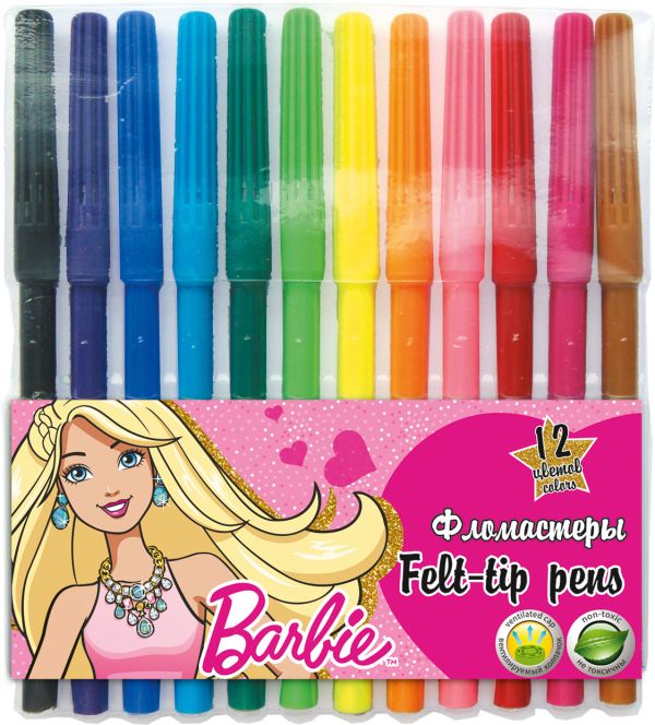 Фломастеры. Набор 12 шт. 12 цв, в пластиковой упаковке.. Barbie Фломастеры. Набор 12 шт. 12 цв, в пластиковой упаковке.. Barbie