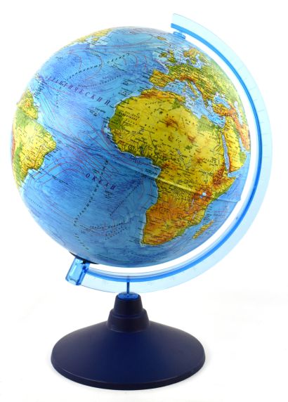 Глобус Земли физико-политический рельефный с подсветкой от батареек. Диаметр 320мм (Рельеф) - фото 1