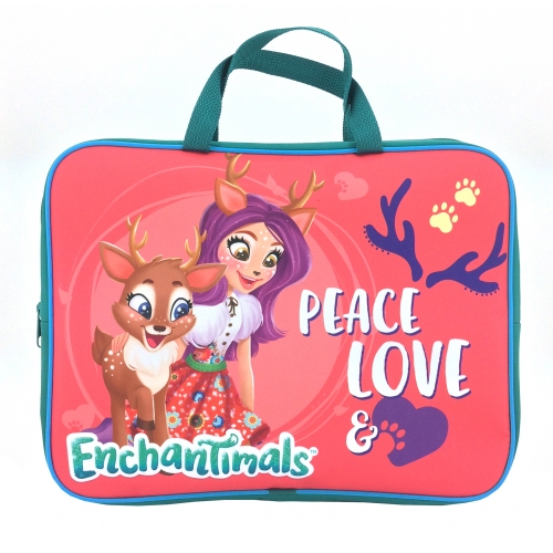 Папка с ручками "Enchantimals", формат А4, для тетрадей, пластиковая, на молнии, края отстрочены тесьмой. 88651 Папка с ручками "Enchantimals", формат А4, для тетрадей, пластиковая, на молнии, края отстрочены тесьмой. 88651
