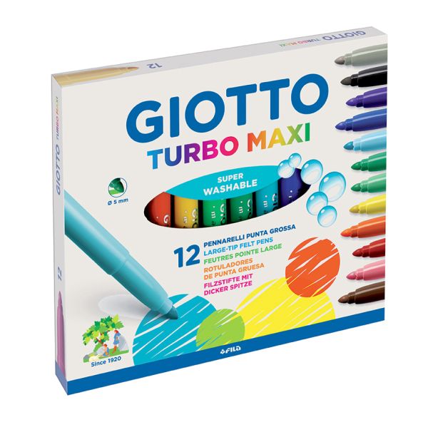 Фломастеры утолщенные, 12 цветов "GIOTTO TURBO MAXI" Фломастеры утолщенные, 12 цветов "GIOTTO TURBO MAXI"