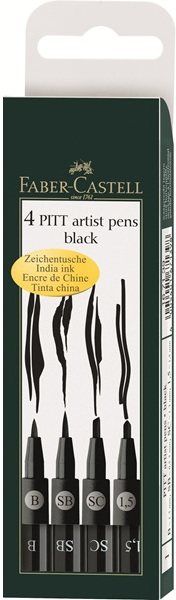 КАПИЛЛЯРНЫЕ РУЧКИ PITT® ARTIST PEN, ширина наконечника B, SB, SC, 1,5, черный, в футляре, 4 шт КАПИЛЛЯРНЫЕ РУЧКИ PITT® ARTIST PEN, ширина наконечника B, SB, SC, 1,5, черный, в футляре, 4 шт