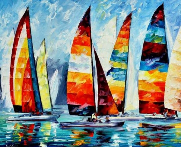 Алмазная картина 17х21. Радужные парусники-алмазная картина (MP001)